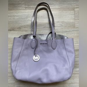 Michael Kors Pebbled Leather Bag - Lavender-grey soft floppy bag & zipper wallet